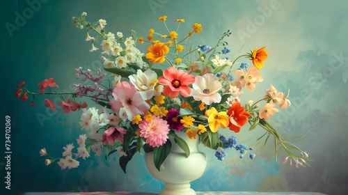 A vibrant bouquet of blooming flowers fills a delicate vase, bringing the beauty of nature indoors