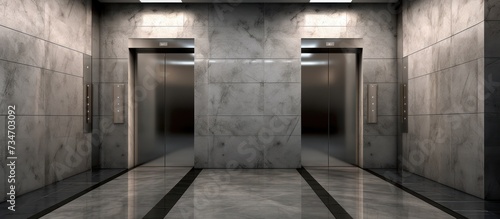 modern elevator in modern building marble walls