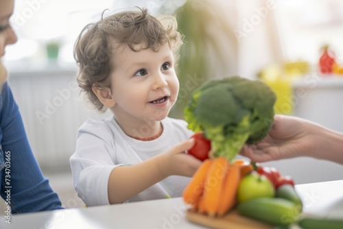 child learning about vegetables in a playful consultation with a nutritionist