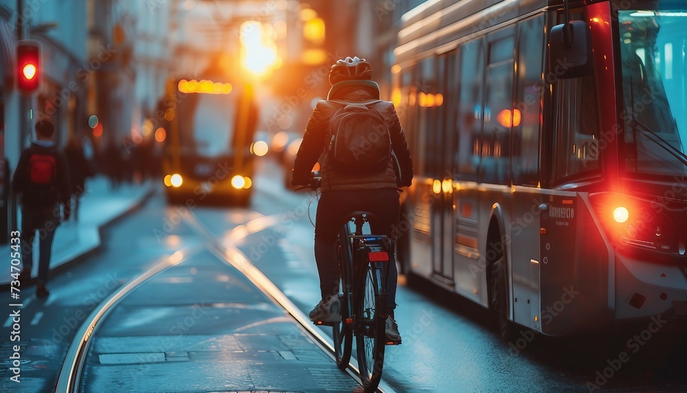 Eco-Friendly Transportation: Electric Mobility, eco-friendly transportation with an image depicting electric vehicles, bicycles, or public transit systems powered by renewable energy, AI  - obrazy, fototapety, plakaty 