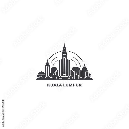 Kuala Lumpur city cityscape skyline panorama vector flat modern logo icon. Malaysia megapolis emblem idea with landmarks and building silhouettes. Isolated thin line graphic