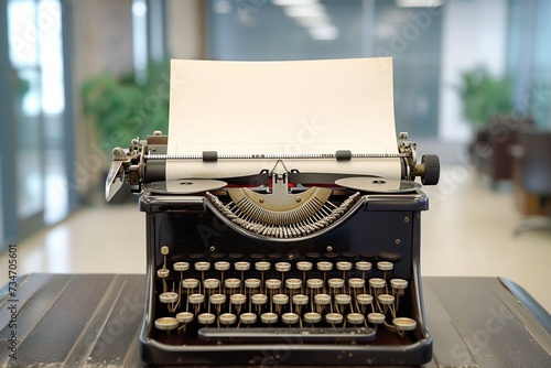 old typewriter with blank page in a modern office setting