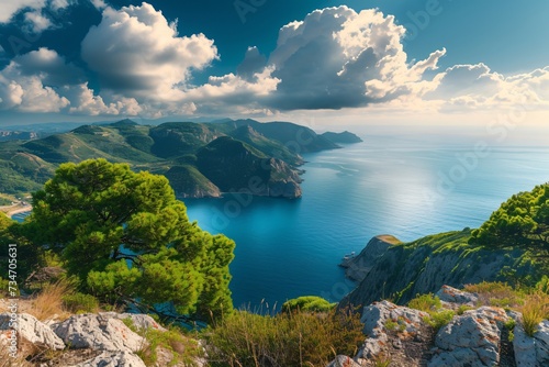 Landscape panorama with sea and mountains