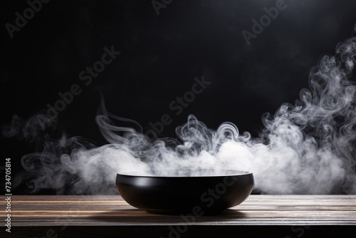 a bowl of food with smoke