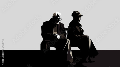 Abstract black elderly couple sitting together  symbolizing wisdom and companionship.simple Vector Illustration art simple minimalist illustration creative