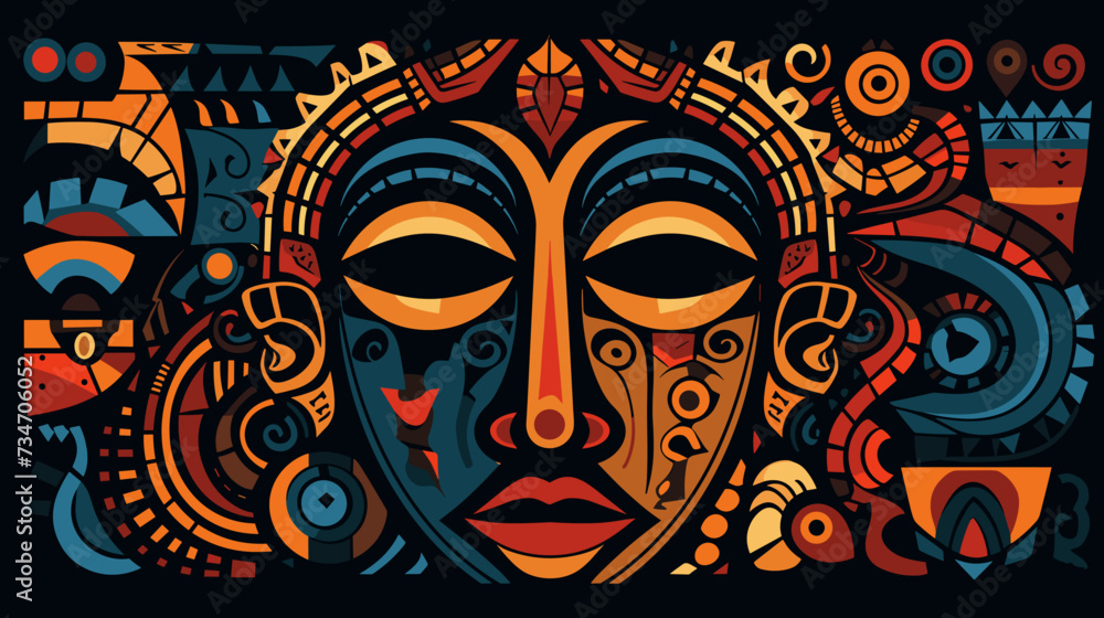 Abstract African mask collage forming an intricate background.simple Vector Illustration art simple minimalist illustration creative Abstract African mask collage forming an intricate background.simple Vector Illustration art simple minimalist illustration creative