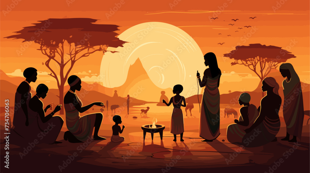 Fototapeta premium Abstract African storytelling scene with elders and children.simple Vector Illustration art simple minimalist illustration creative