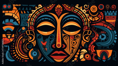 Abstract African mask collage forming an intricate background.simple Vector Illustration art simple minimalist illustration creative