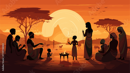 Abstract African storytelling scene with elders and children.simple Vector Illustration art simple minimalist illustration creative