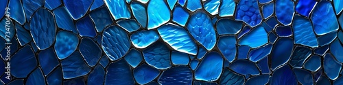 Blue glass stained glass wide background.