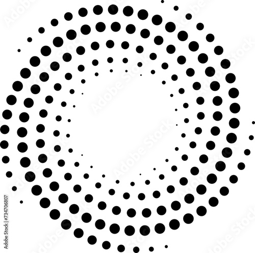 Dotted gradient round spiral icon. Halftone effect vortex circle shape with dotted pattern. Progress round loader. Half tone abstract circle. Vector illustration isolated on the white background.