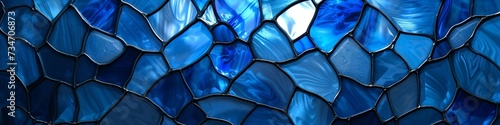 Blue glass stained glass wide background. photo
