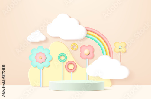 Vector background with cute design. Geometric pastel color background, design for product display, podium 3d render..