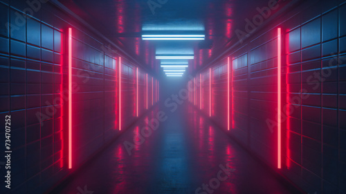 Dark digital corridor, abstract technology tunnel, futuristic design and modern architecture concept