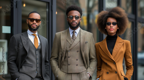 Fashionable group of black diverse professionals in colorful business attire. 