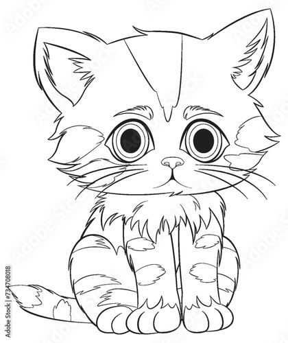 Cute, wide-eyed kitten in a simple line drawing