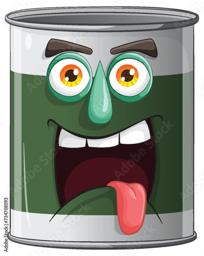 Cartoon can with a playful, lively expression.