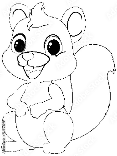 Black and white drawing of a happy squirrel