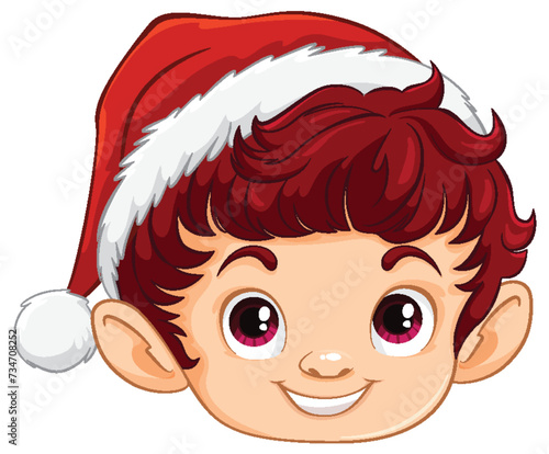 "Smiling elf character wearing a Christmas hat."