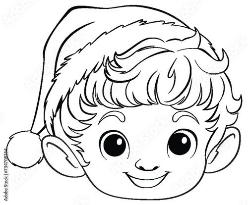 Smiling elf face wearing a Christmas hat.