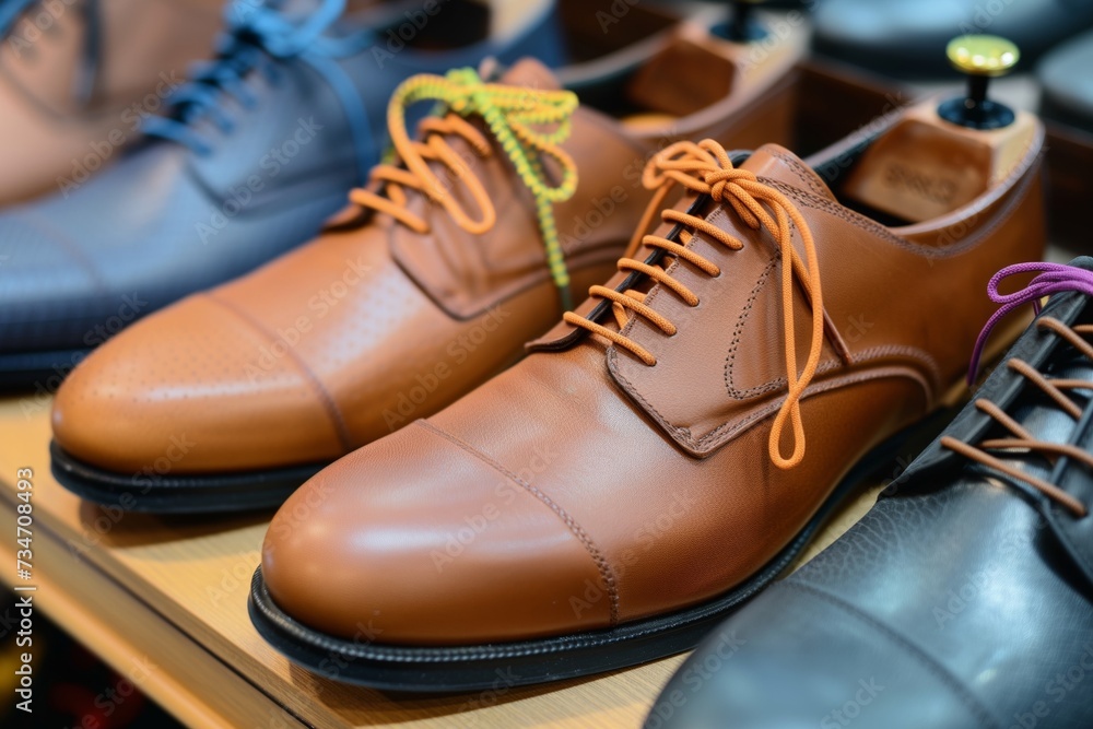 replacing laces on leather shoes with a variety of laces on display
