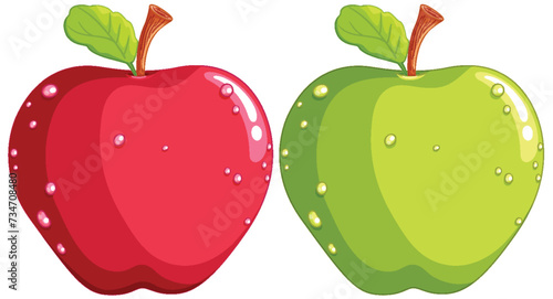 Vector illustration of fresh, dewy red and green apples.