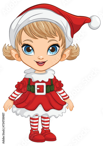 Charming cartoon girl dressed in holiday attire.