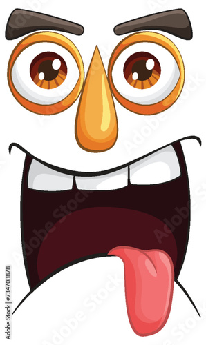 Colorful, exaggerated cartoon face with playful expression