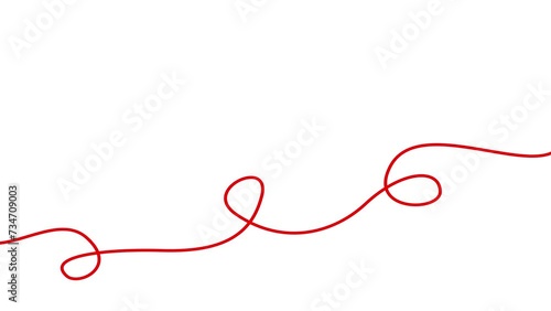 Animated red tape appear and disappear. Decorative line with loops. Looped video. Linear vector illustration isolated on white background.