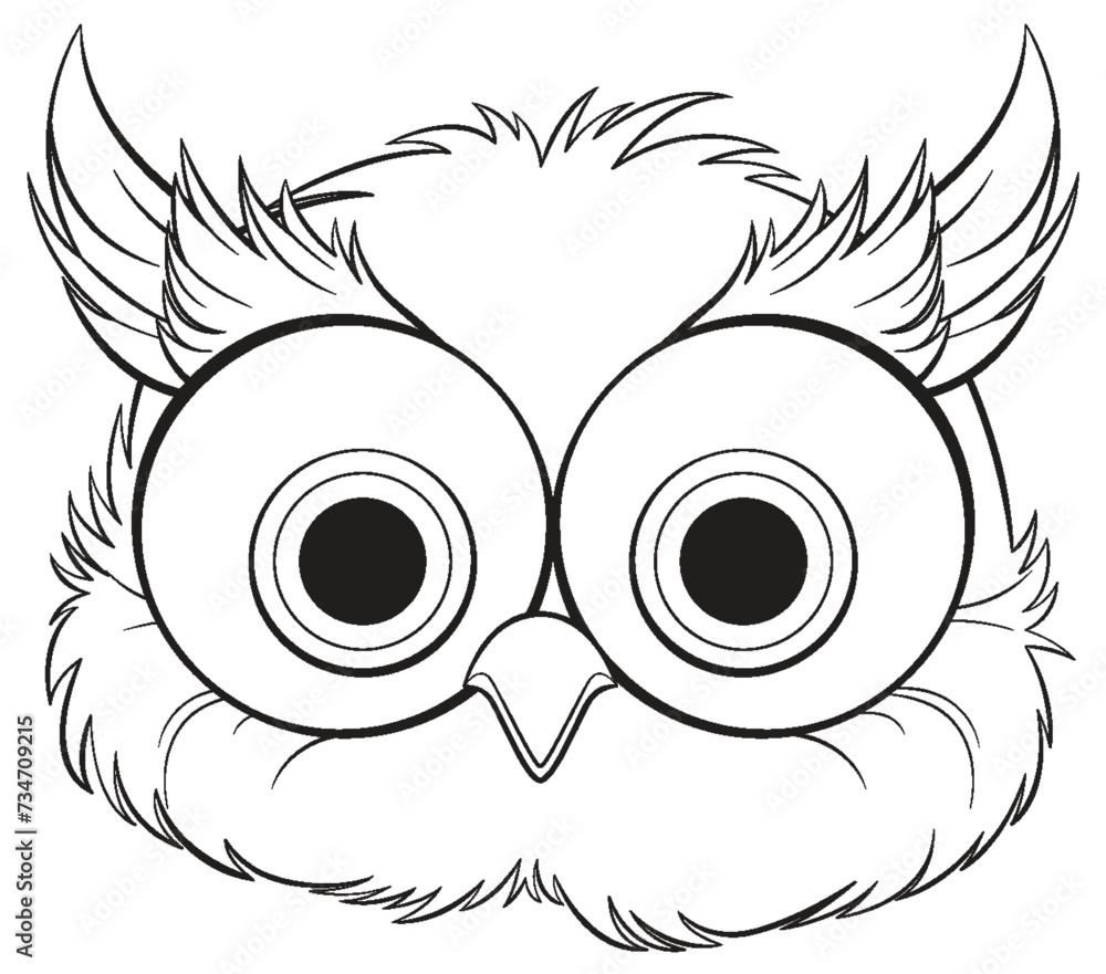Black and white illustration of a cartoon owl