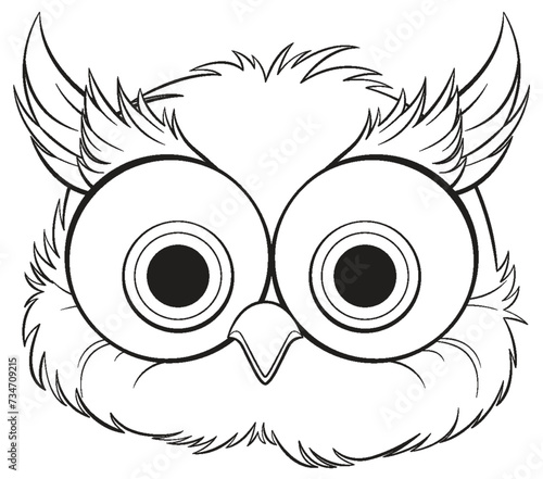 Black and white illustration of a cartoon owl