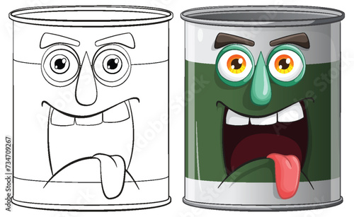 Two cartoon cans showing different emotions.