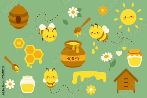ハチミツ・蜂・春のベクター素材