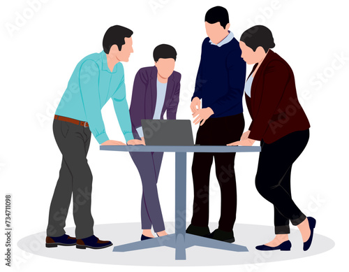 Group of business people handshake agreement communicating concept businessmen women team leader meeting male female cartoon character isolated in white background. 