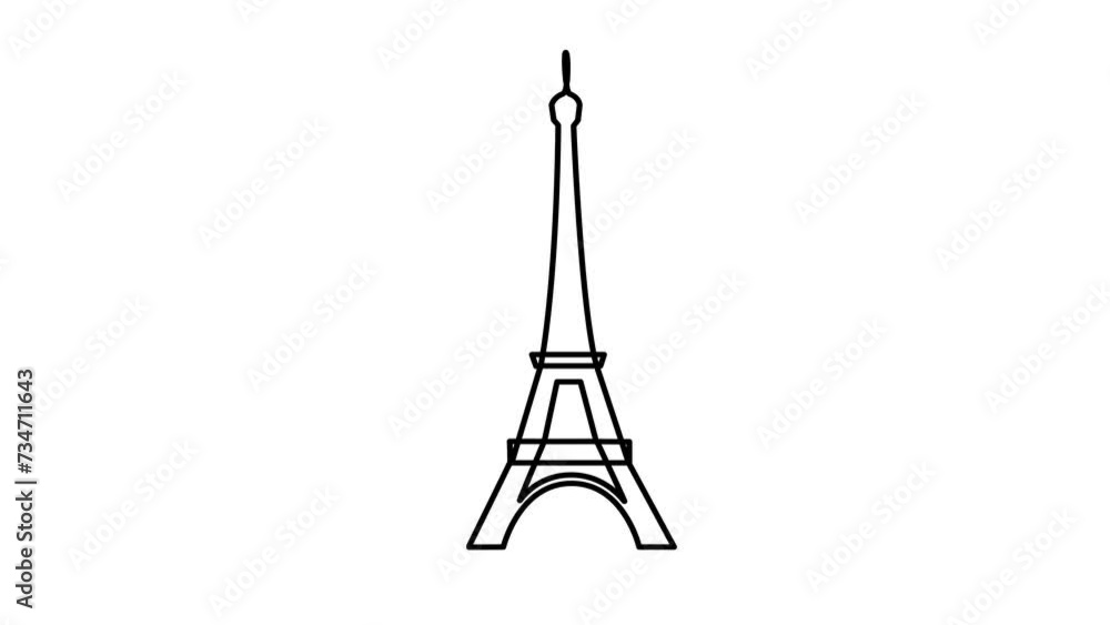 Animated black Eiffel Tower is drawn. Linear symbol of France. Looped video. Concept of Paris, trip, travel, construction, journey. Line vector illustration isolated on white background.
Animated black Eiffel Tower is drawn. Linear symbol of France. Looped video. Concept of Paris, trip, travel, construction, journey. Line vector illustration isolated on white background.