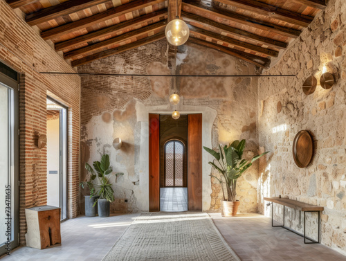 Luxury countryside home entrance designed in rustic style