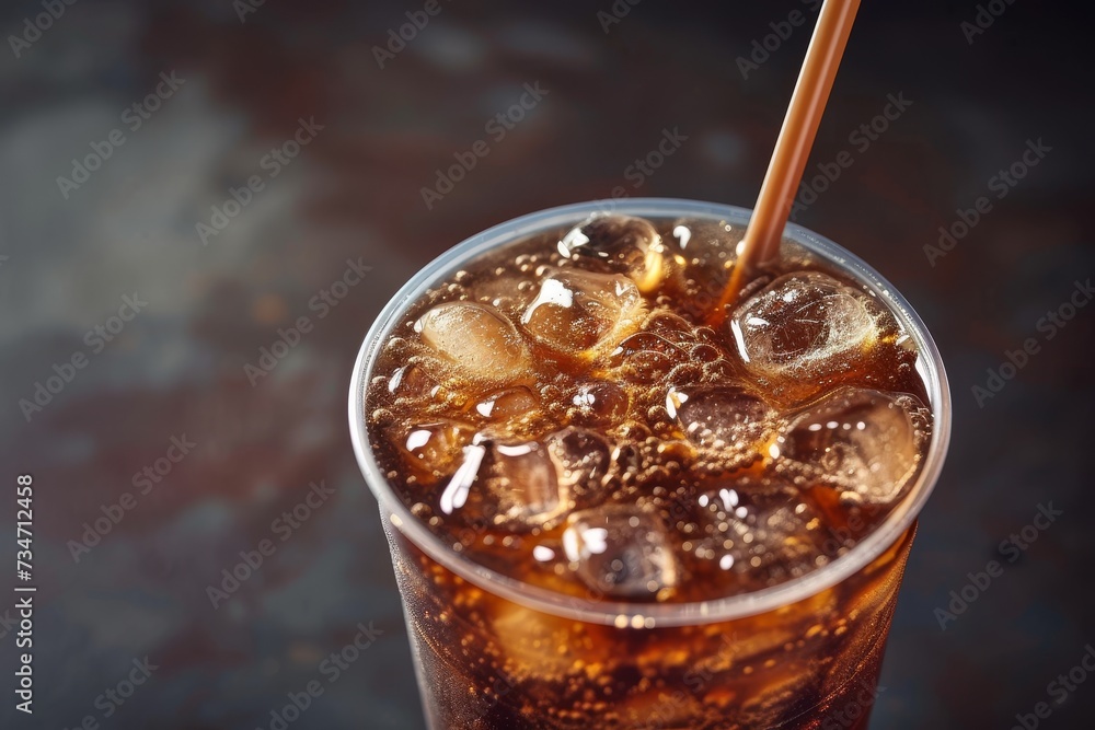 Dark background with Iced Americano and brown straw Brand logo can be ...