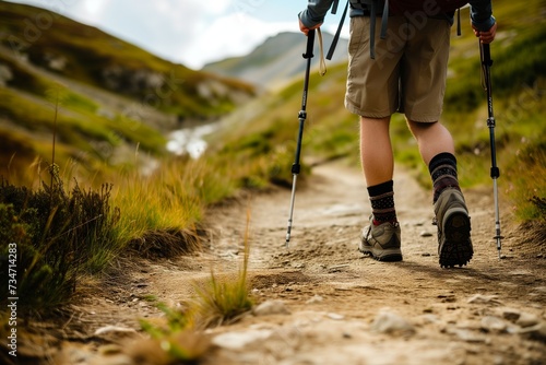 hiker with walking poles on a remote dirt path