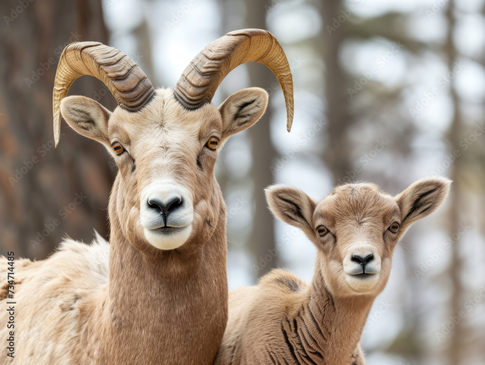 Bighorn sheep mother and her lamb in the wild. Bighorn sheep mother and her lamb in the wild.