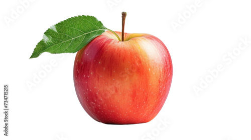 Ripe Apple with Leaf on Transparent Background