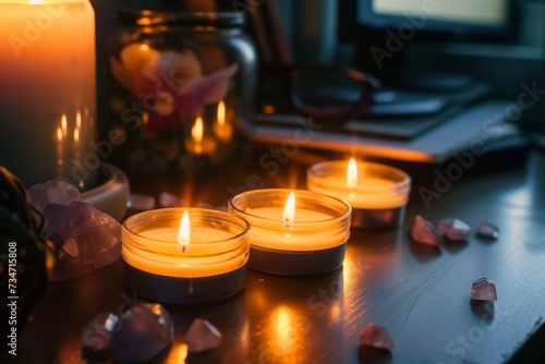 psychic dressing candles for a ritual on the desk