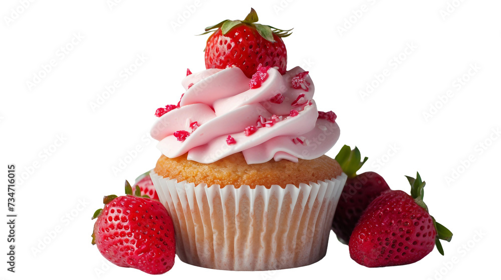 Irresistible Strawberry Cupcake Creation on Transparent Background