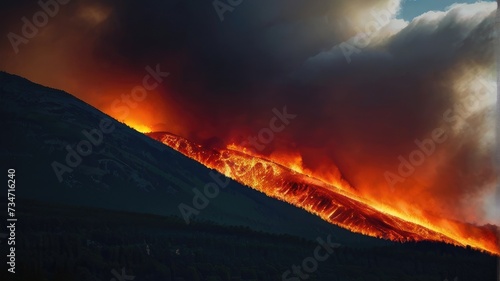 mountain on fire
