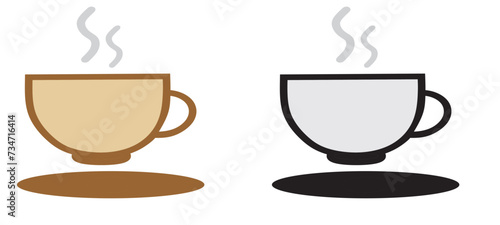 Cups of coffee tea collection. Hot drink icon.Cup coffee with steam. Flat style - Vector Isolated.