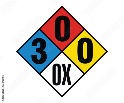 NFPA Diamond 3-0-0-OX Sign, NFPA Use for Oxygen, Liquid Oxygen Symbol