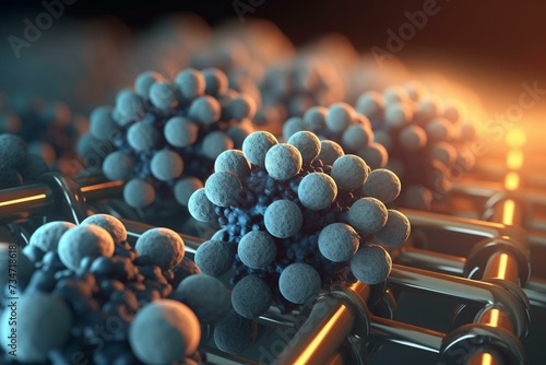Illustration of nanoparticle catalysts contained within nanotubes. Generative AI photo