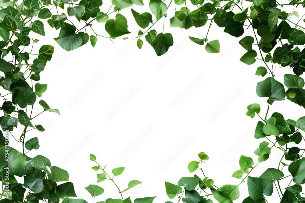 Plant Frame of green branches with little leaves isolated on white background, copy space