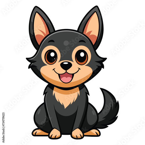 cute excited black dog sitting on white