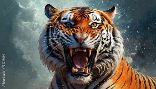 Fantasy Illustration of a wild animal tiger. Digital art style wallpaper background.