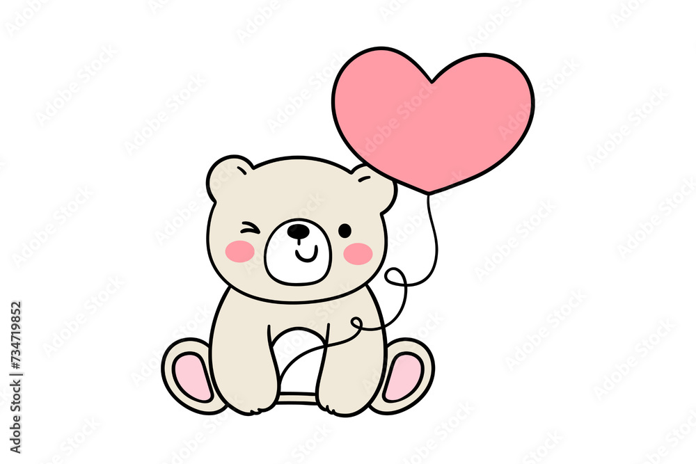 Cute teddy bear cartoon with heart. Chibi character Cute teddy bear cartoon with heart. Chibi character